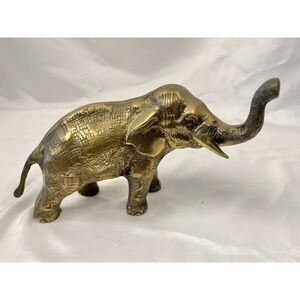 Brass Elephant figurine 5" Tall Made In Korea Trunk Up Vintage